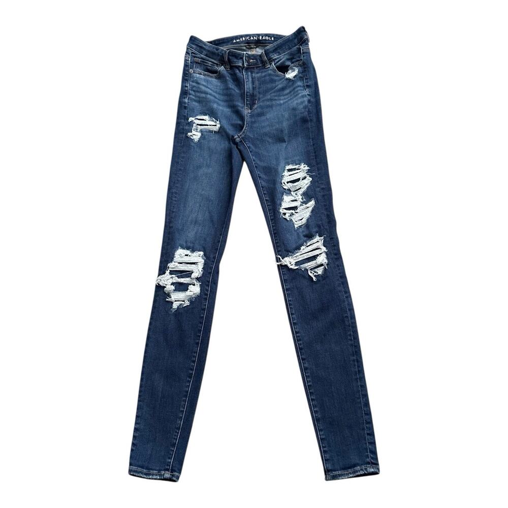 American Eagle Hi-Rise Jegging Jeans Womens 8 X-Long Distressed Skinny Stretch
